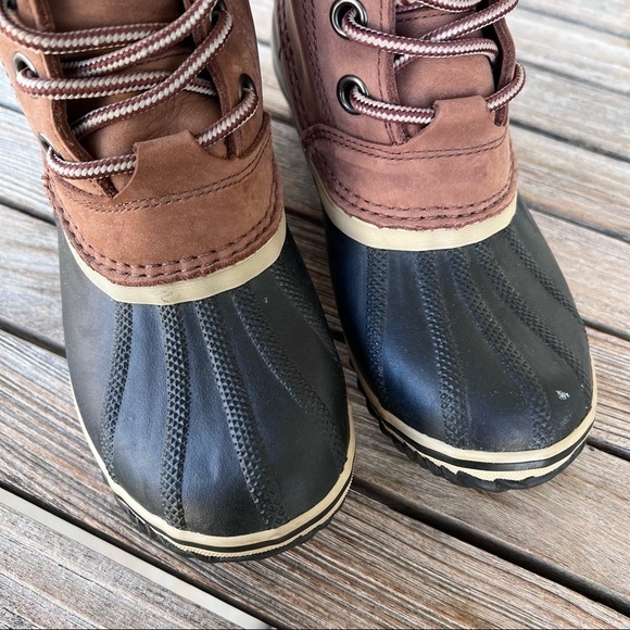 Sorel Slimpack Lace Leather Winter Snow Boot Waterproof Size 6 Tan Black - Picture 8 of 16